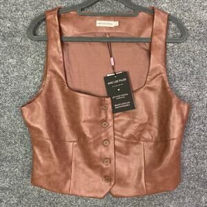 Avec Les Filles Shiny Copper Button-Front Top
